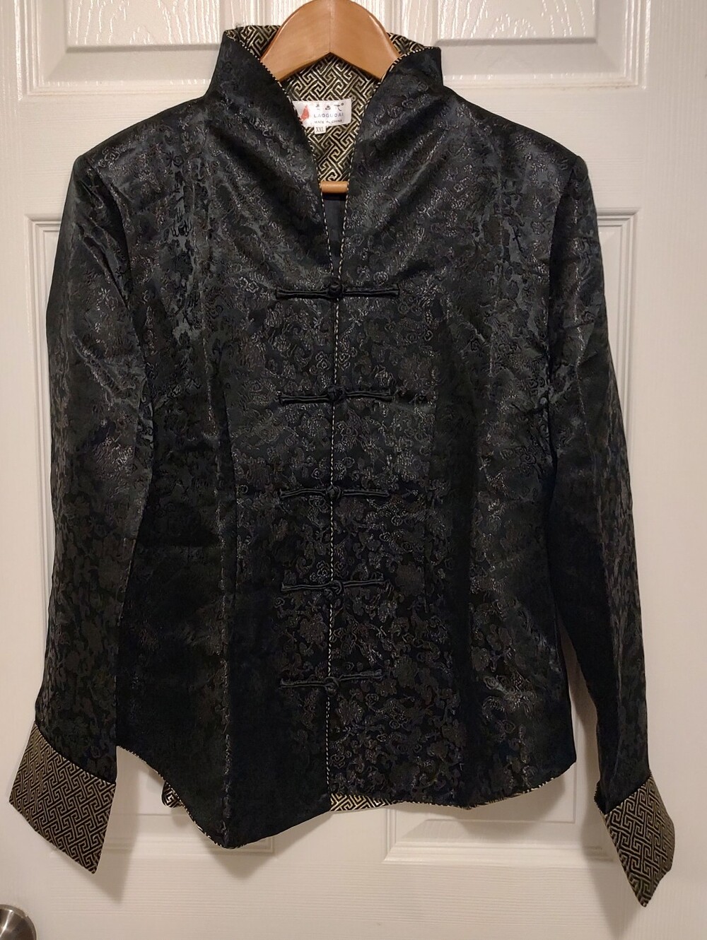 Black Brocade Mandarin Collar Women's Jacket